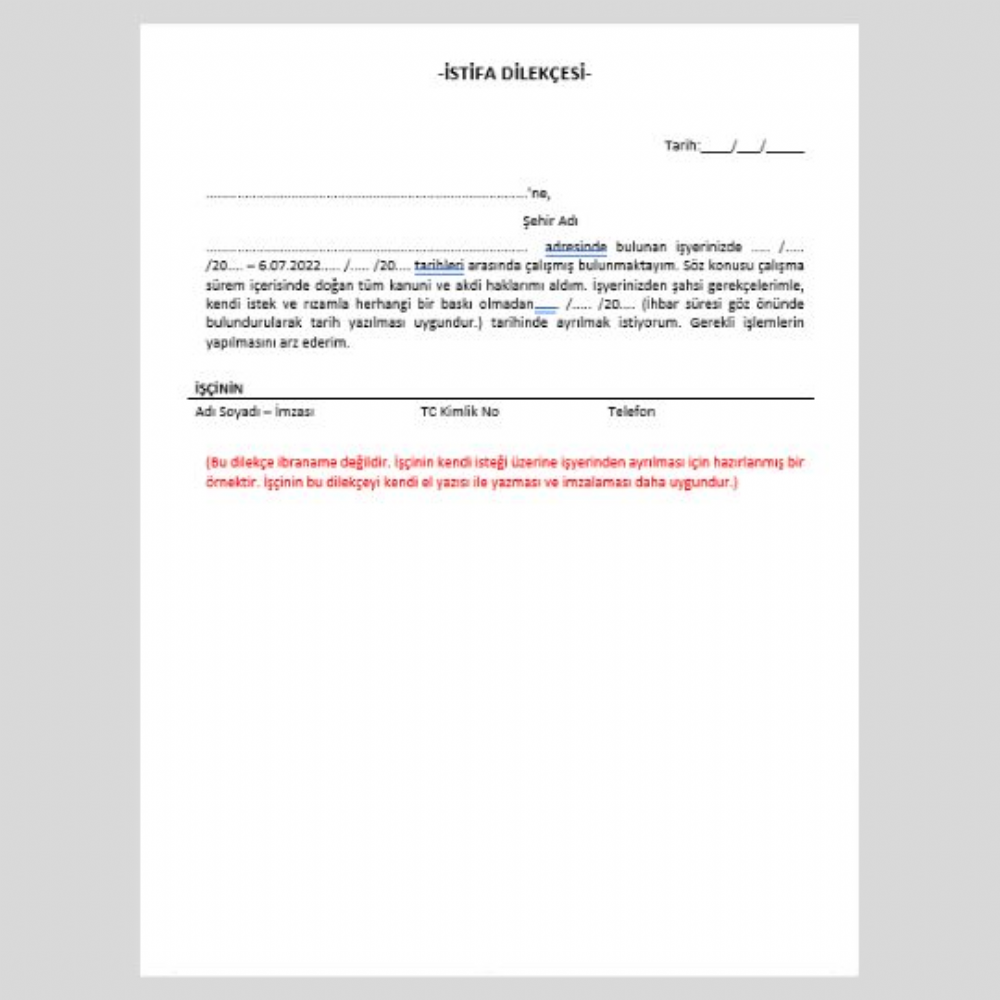 İstifa Dilekçesi Örneği İstifa Dilekçesi Örneği